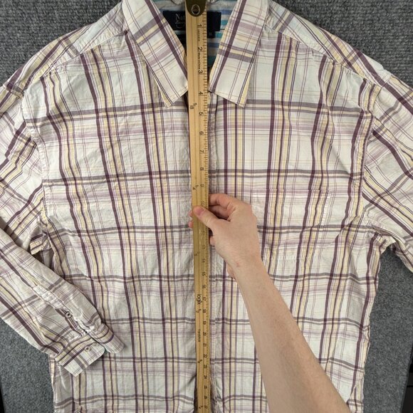 Nat Nast Men Button Up Shirt Long Sleeve American Fit XL Plaid Colorful Cotton - Picture 3 of 13